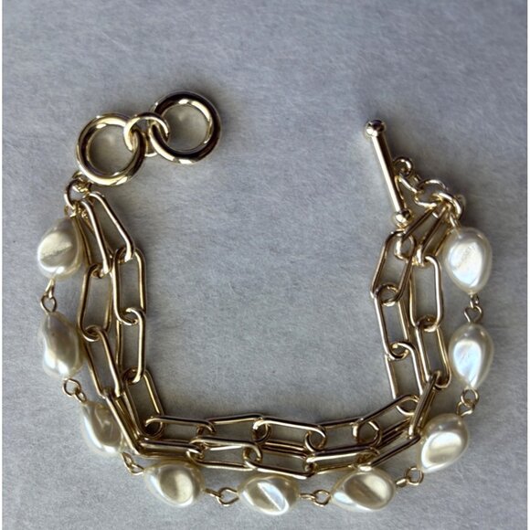 Faux Pearl Accents Gold-Tone Chain Bracelet With & Toggle Clasp - Picture 5 of 5